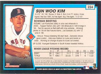 2001 Bowman #224 Sun Woo Kim Back