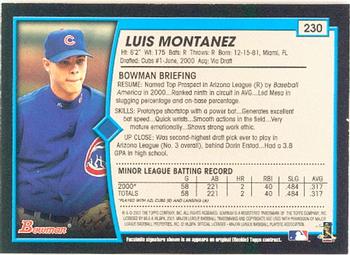 2001 Bowman #230 Luis Montanez Back