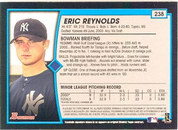 2001 Bowman #238 Eric Reynolds Back