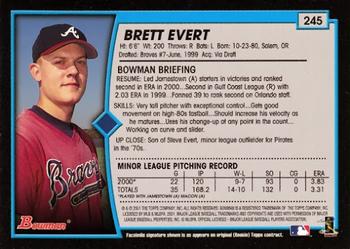2001 Bowman #245 Brett Evert Back