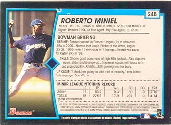 2001 Bowman #248 Roberto Miniel Back