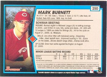 2001 Bowman #250 Mark Burnett Back