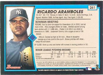 2001 Bowman #261 Ricardo Aramboles Back