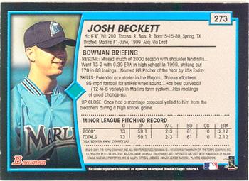 2001 Bowman #273 Josh Beckett Back