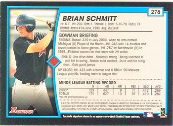 2001 Bowman #278 Brian Schmitt Back