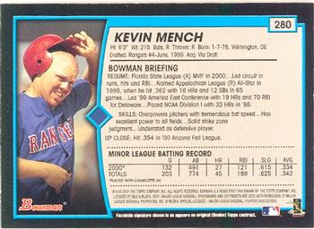 2001 Bowman #280 Kevin Mench Back