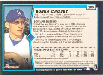 2001 Bowman #288 Bubba Crosby Back