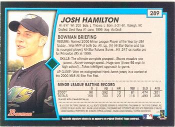 2001 Bowman #289 Josh Hamilton Back