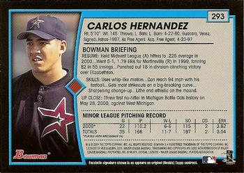 2001 Bowman #293 Carlos Hernandez Back