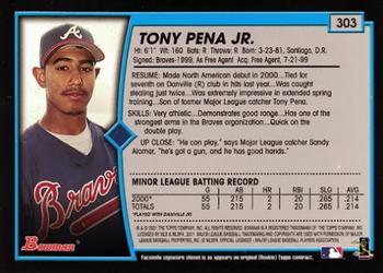 2001 Bowman #303 Tony Pena Jr. Back