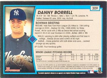 2001 Bowman #309 Danny Borrell Back