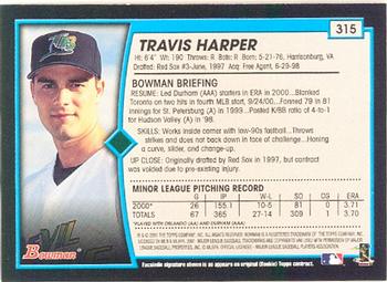 2001 Bowman #315 Travis Harper Back