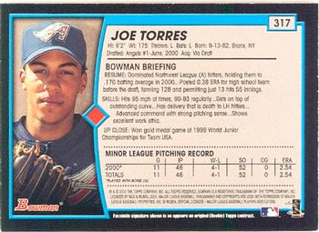 2001 Bowman #317 Joe Torres Back