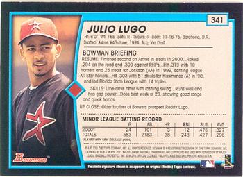2001 Bowman #341 Julio Lugo Back