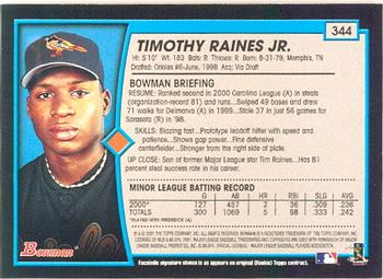 2001 Bowman #344 Timothy Raines Jr. Back