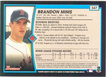 2001 Bowman #347 Brandon Mims Back