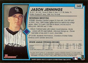 2001 Bowman #348 Jason Jennings Back