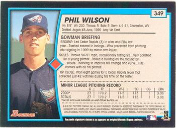 2001 Bowman #349 Phil Wilson Back