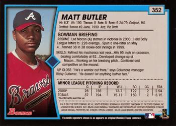 2001 Bowman #352 Matt Butler Back
