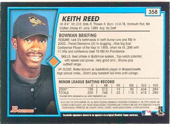 2001 Bowman #358 Keith Reed Back
