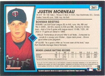 2001 Bowman #361 Justin Morneau Back