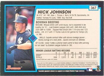 2001 Bowman #367 Nick Johnson Back