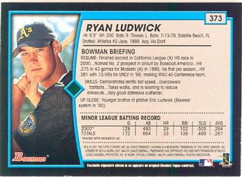 2001 Bowman #373 Ryan Ludwick Back