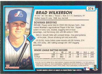 2001 Bowman #374 Brad Wilkerson Back
