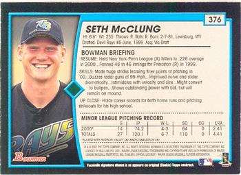 2001 Bowman #376 Seth McClung Back