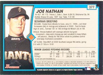 2001 Bowman #377 Joe Nathan Back
