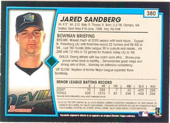 2001 Bowman #380 Jared Sandberg Back