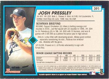 2001 Bowman #391 Josh Pressley Back