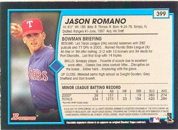 2001 Bowman #399 Jason Romano Back