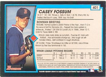 2001 Bowman #401 Casey Fossum Back