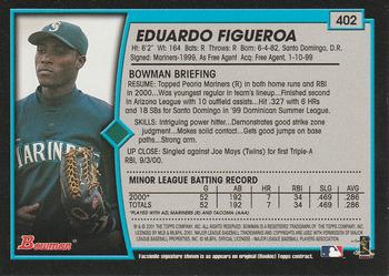 2001 Bowman #402 Eduardo Figueroa Back