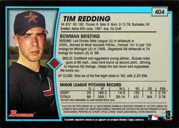 2001 Bowman #404 Tim Redding Back