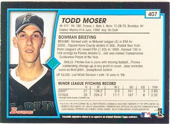 2001 Bowman #407 Todd Moser Back