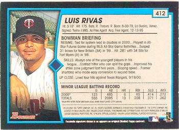 2001 Bowman #412 Luis Rivas Back