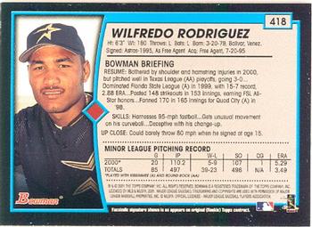 2001 Bowman #418 Wilfredo Rodriguez Back