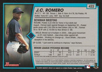 2001 Bowman #422 J.C. Romero Back