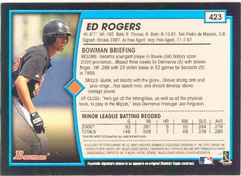 2001 Bowman #423 Ed Rogers Back