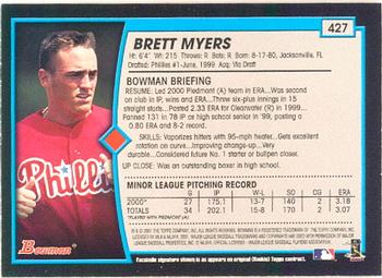 2001 Bowman #427 Brett Myers Back