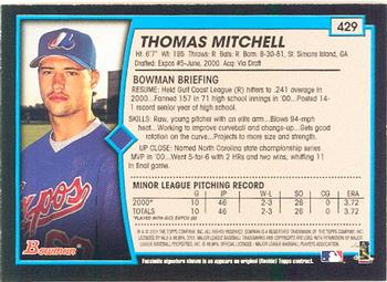 2001 Bowman #429 Thomas Mitchell Back