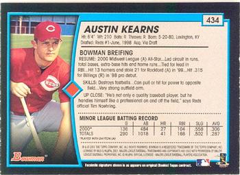 2001 Bowman #434 Austin Kearns Back