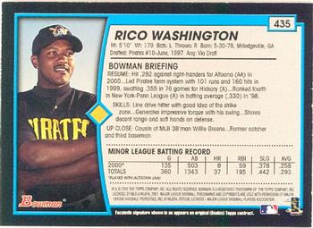 2001 Bowman #435 Rico Washington Back