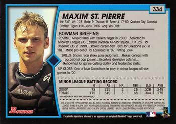 2001 Bowman #334 Maxim St. Pierre Back