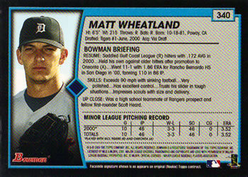 2001 Bowman #340 Matt Wheatland Back