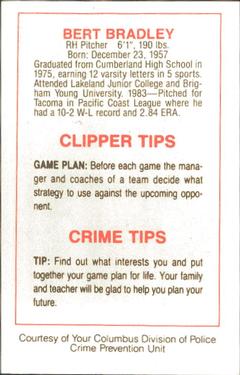 1985 Columbus Clippers Police #NNO Bert Bradley Back