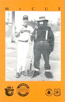 1985 Fresno Giants Smokey #9 Deron McCue Front