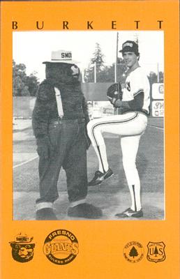 1985 Fresno Giants Smokey #22 John Burkett Front